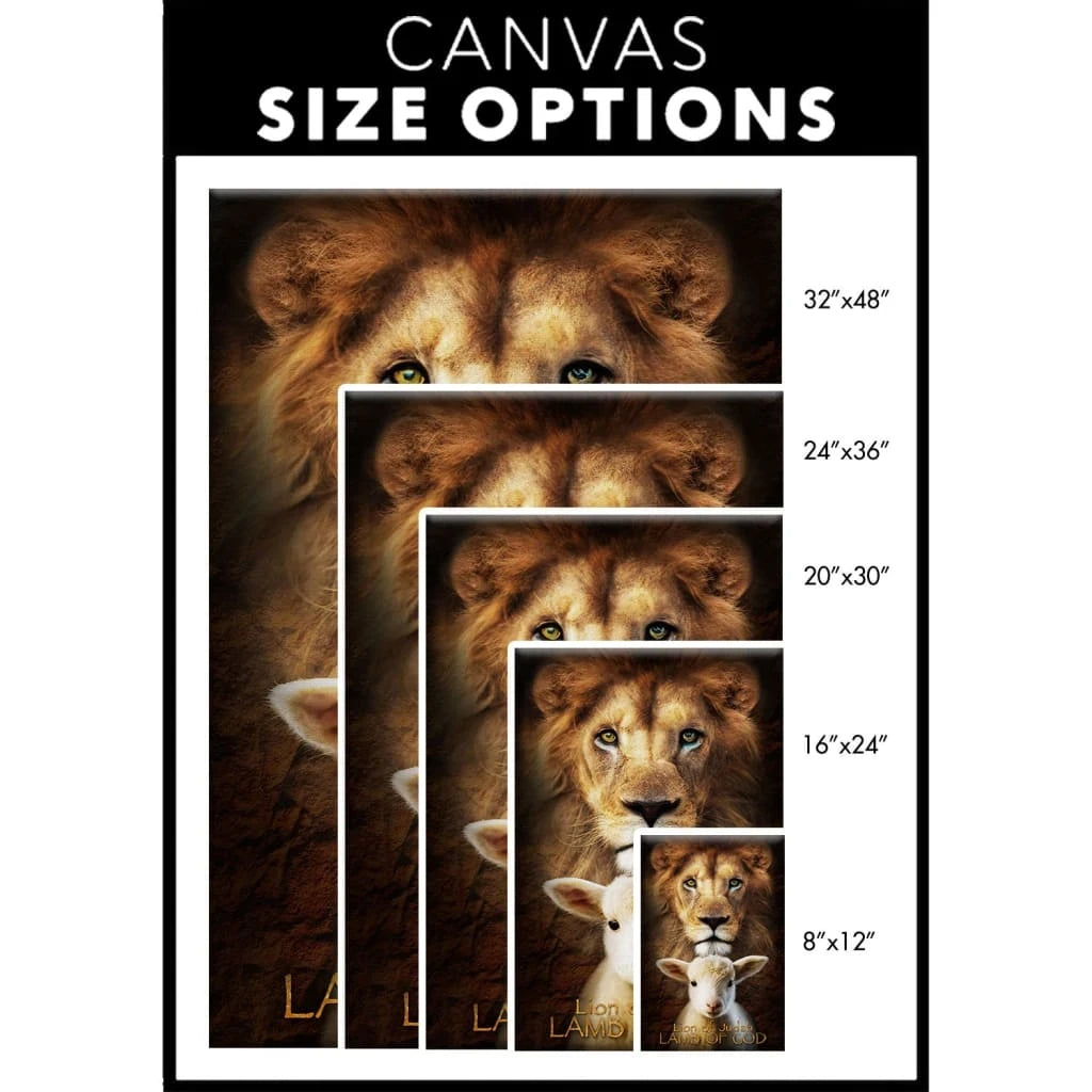 lion of judah and lamb of god stand together wall art canvas print (view 3)