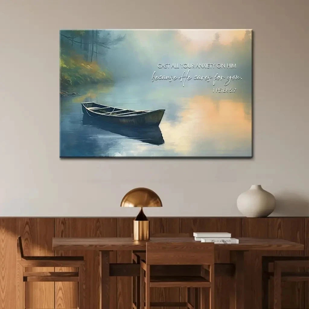 1 peter 5 7 cast all your anxiety on him wall art canvas (Landscape) (view 6)