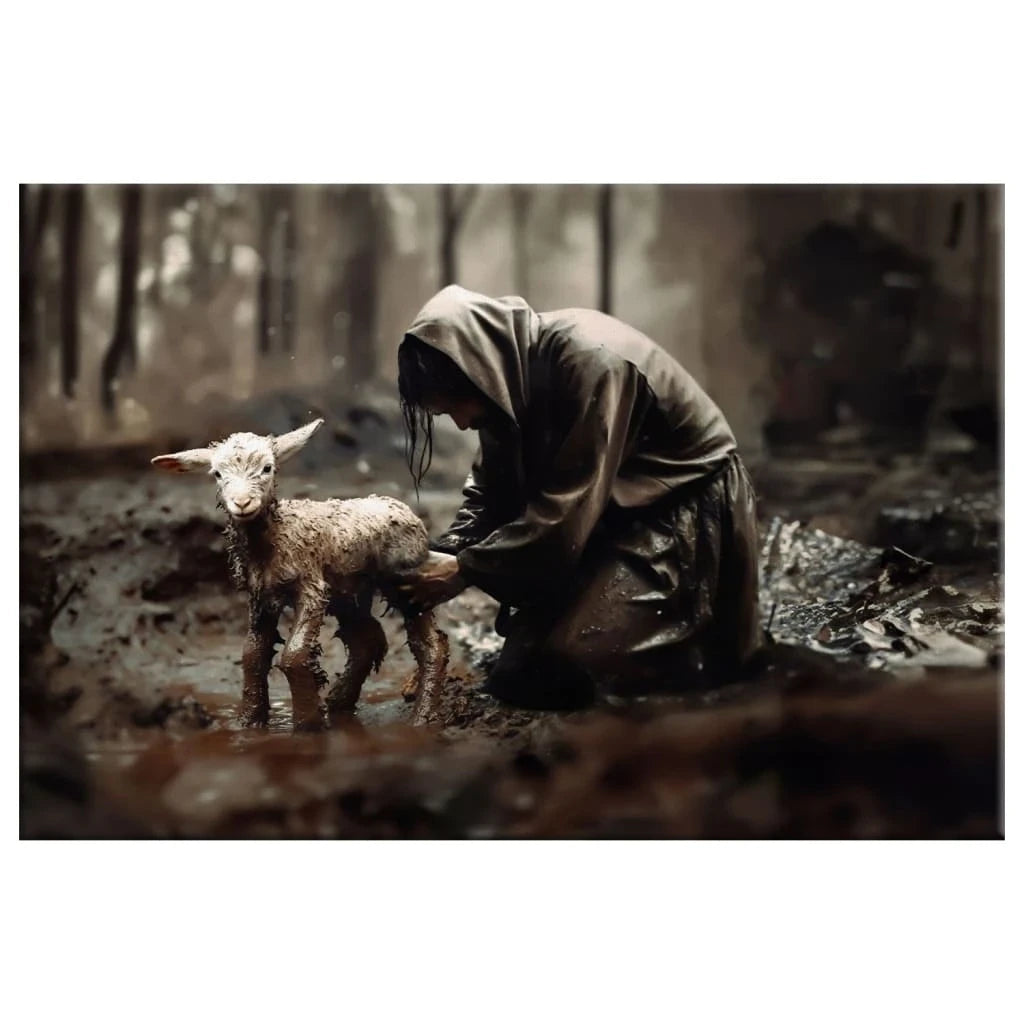 jesus rescues lost lamb wall art canvas (Landscape) (view 7)