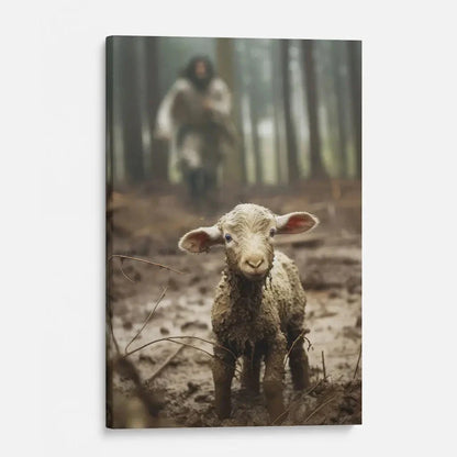 jesus lamb of god jesus running after lamb wall art canvas (view 2)