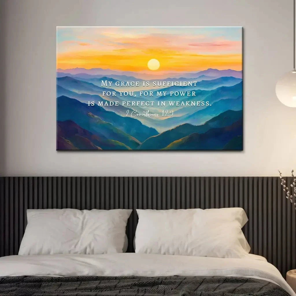 2 corinthians 12 9 my grace is sufficient for you christian wall art canvas (Landscape) (view 3)