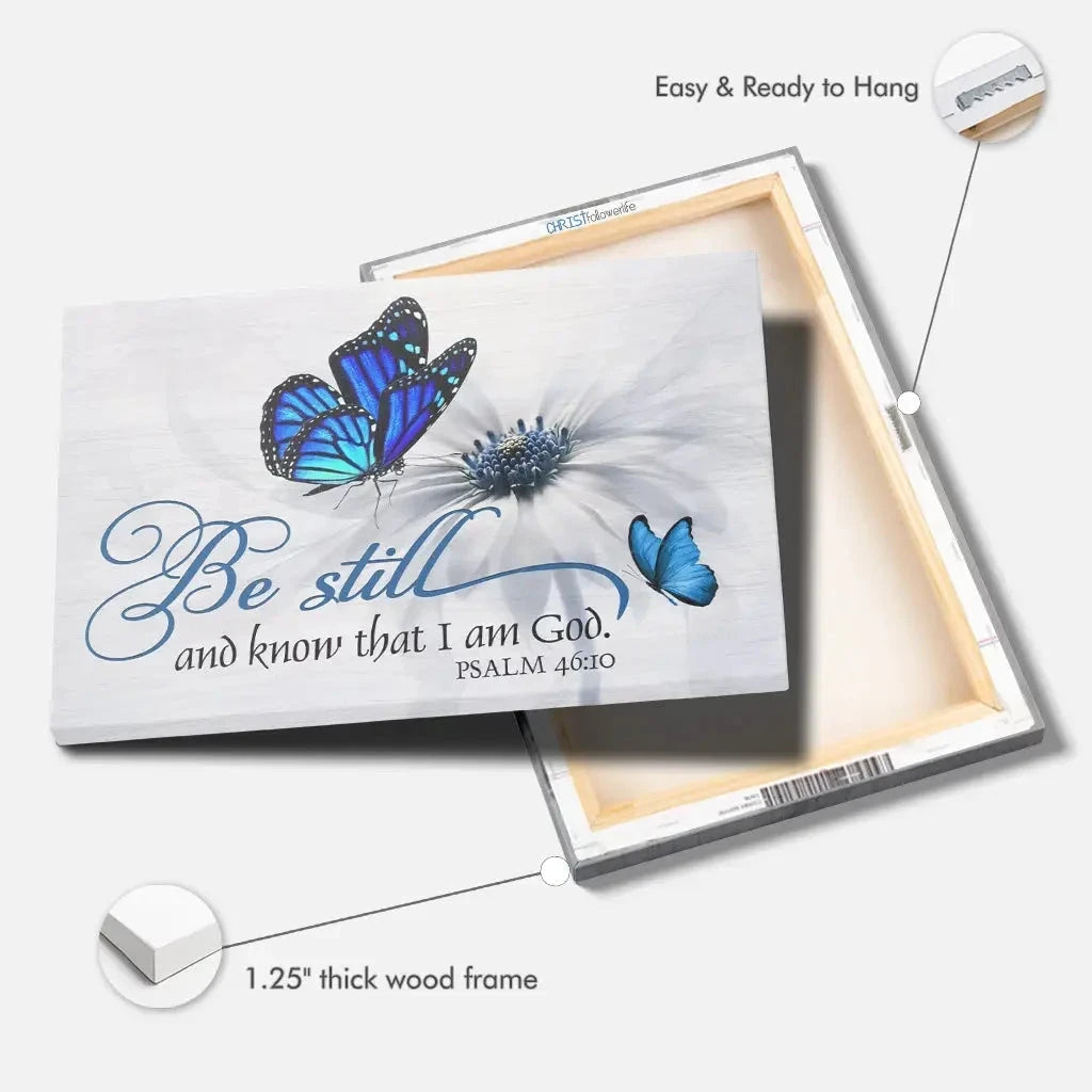 butterfly flower be still and know that i am god psalm 46 10 wall art canvas (Landscape) (view 3)