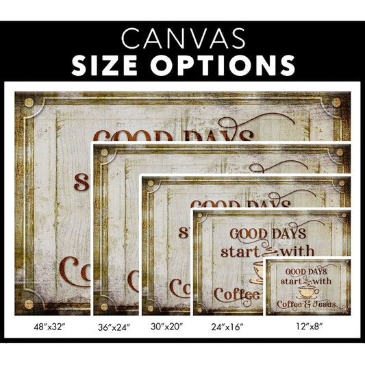 good days start with coffee and jesus modern farmhouse wall art canvas (Landscape)
