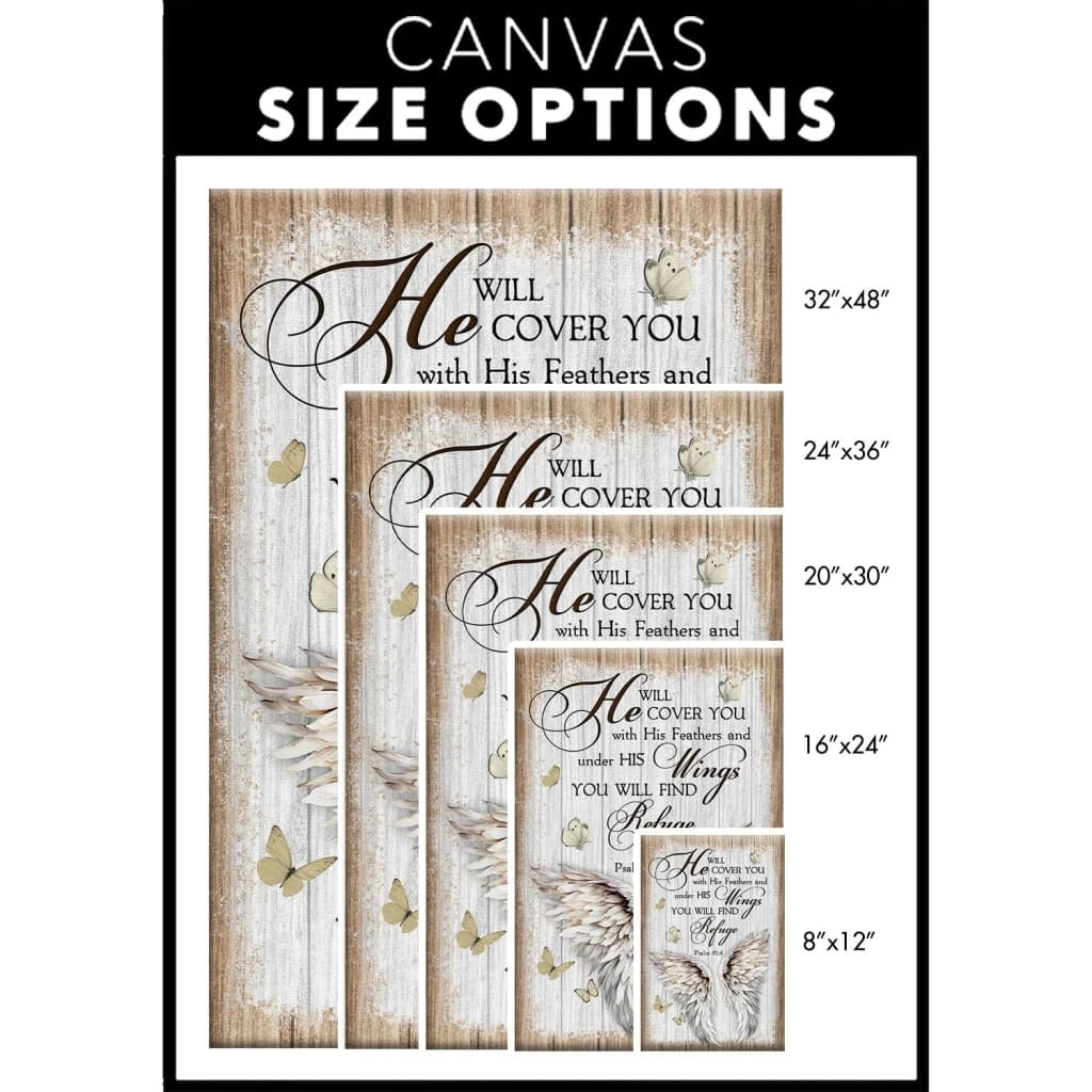 rustic psalm 91 4 he will cover you with his feathers wall art canvas print (Landscape) (view 2)