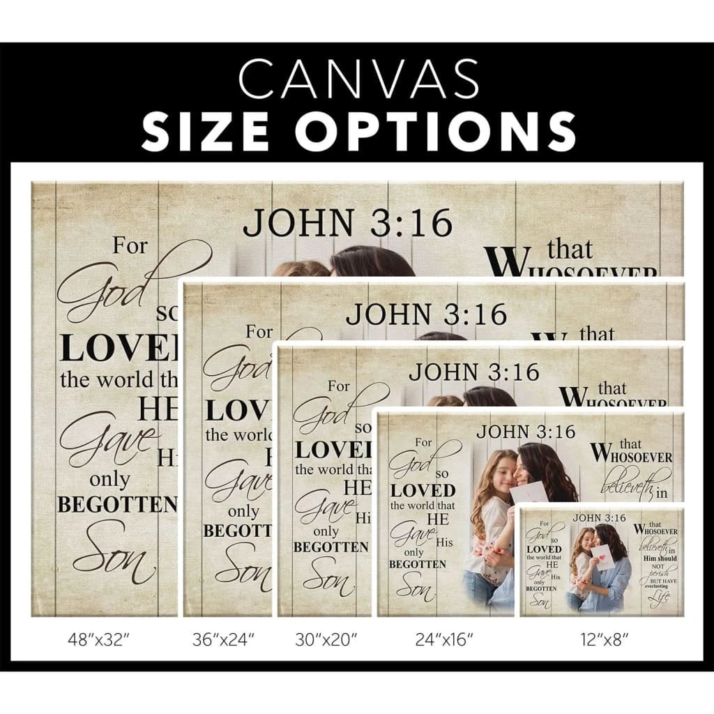 personalized for god so loved the world john 3 16 kjv wall art canvas with custom photo (Landscape) (view 2)