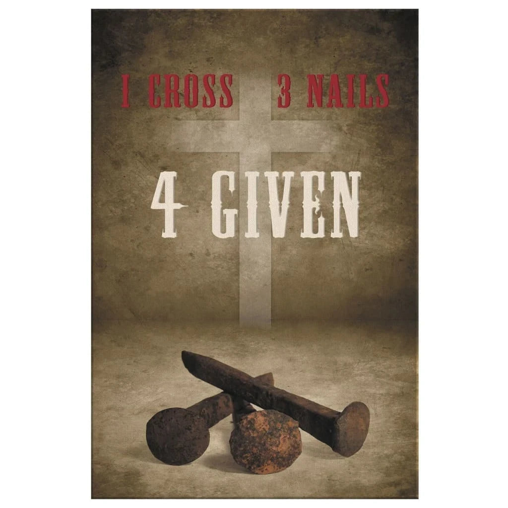 easter christian gifts rustic 1 cross 3 nails 4given wall art canvas print (Landscape) (view 2)