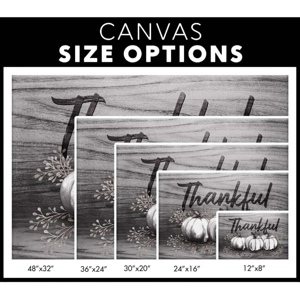 thankful fall pumpkins thanksgiving wall art canvas (Landscape) (view 2)