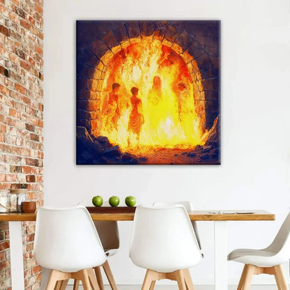 jesus with the three hebrew children in the furnace wall art canvas (Landscape) (view 9)