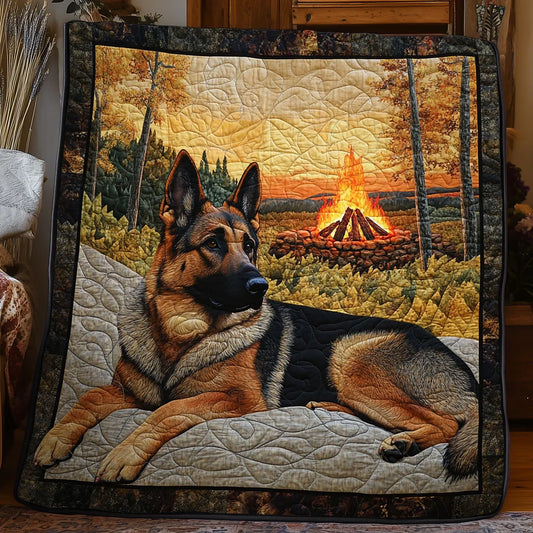 Fire Pit German Shepherd Quilt Blanket
