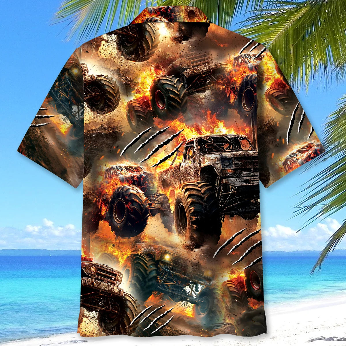 Fire Monster Truck Car Hawaiian Shirt