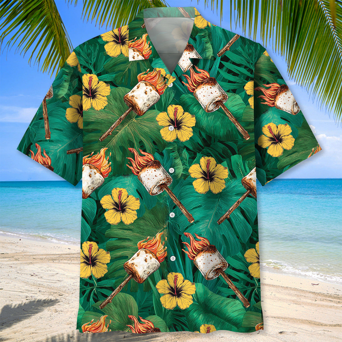 Fire Toasted Marshmallow Hawaiian Shirt - L - hawaiian shirt