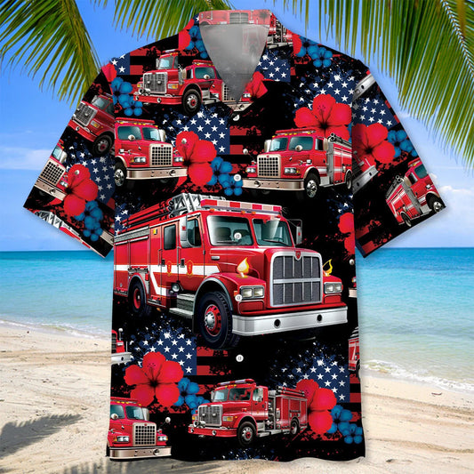 Fire Truck American Hawaiian Shirt - S - hawaiian shirt