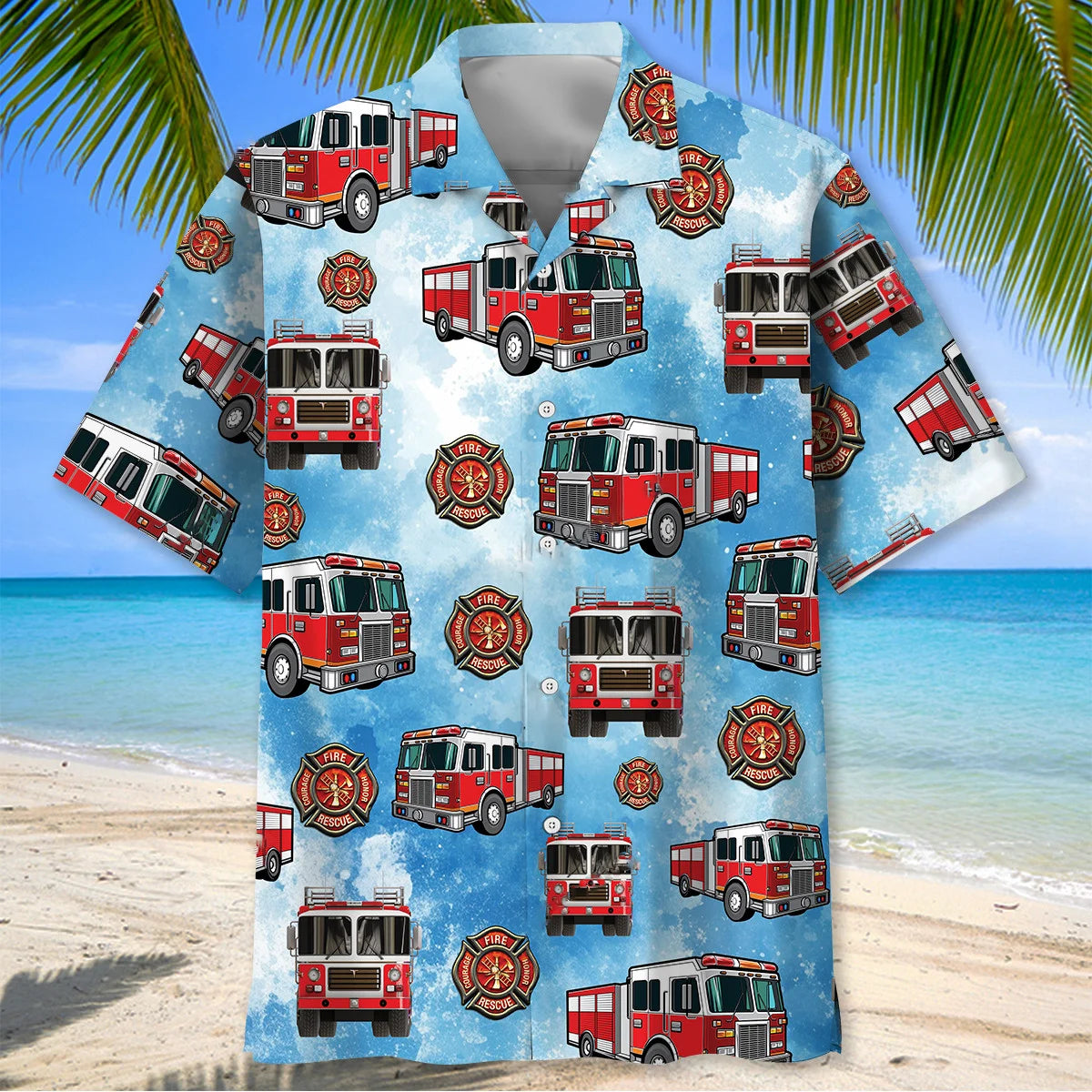 Fire Truck Blue Hawaiian Shirt