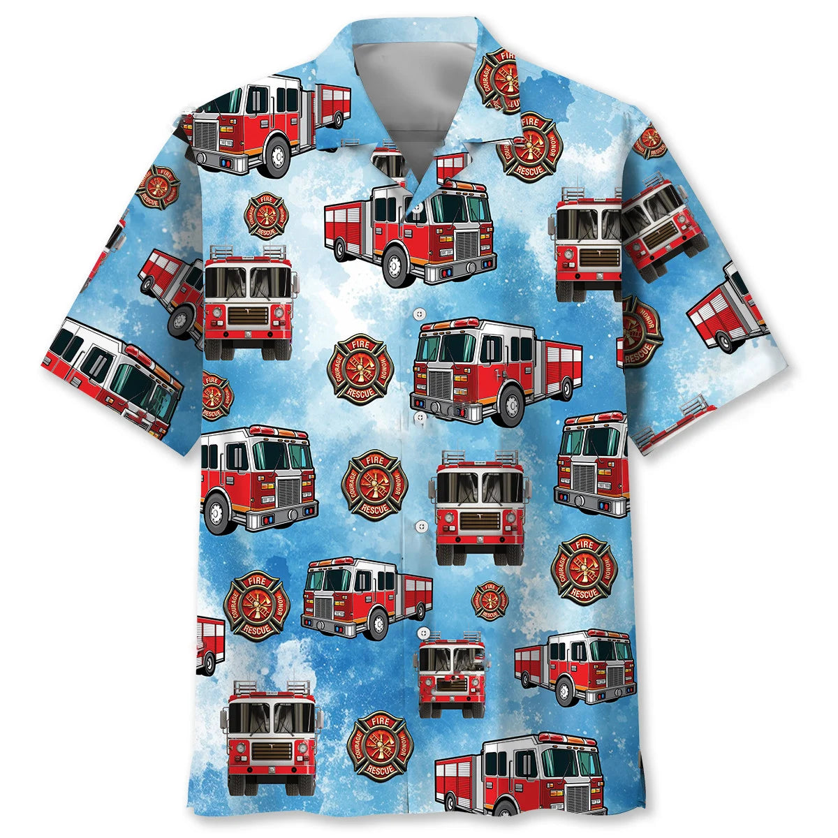 Fire Truck Blue Hawaiian Shirt