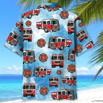 Fire Truck Blue Hawaiian Shirt