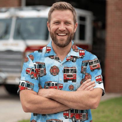 Fire Truck Blue Hawaiian Shirt