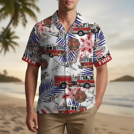 Fire Truck Dalmatian Proud Hawaiian Shirt - S - hawaiian shirt