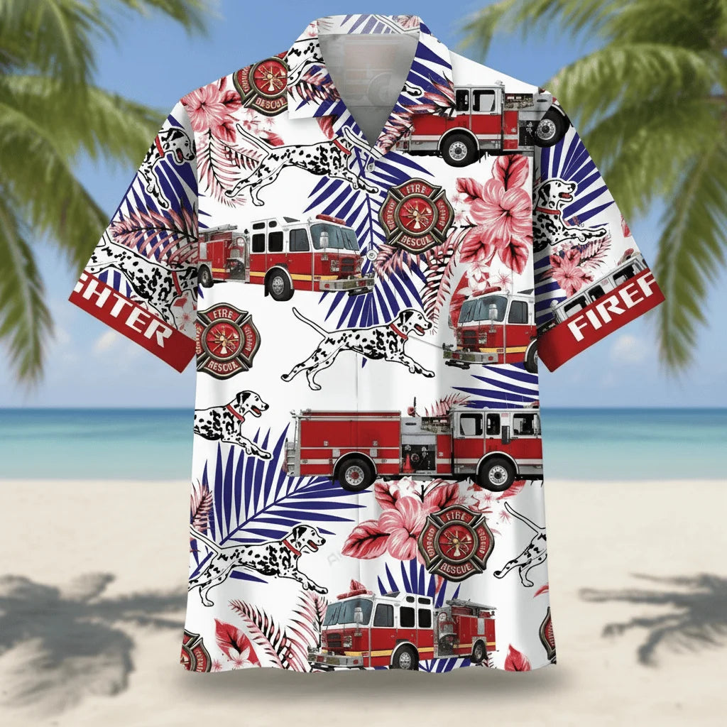 Fire Truck Dalmatian Proud Hawaiian Shirt