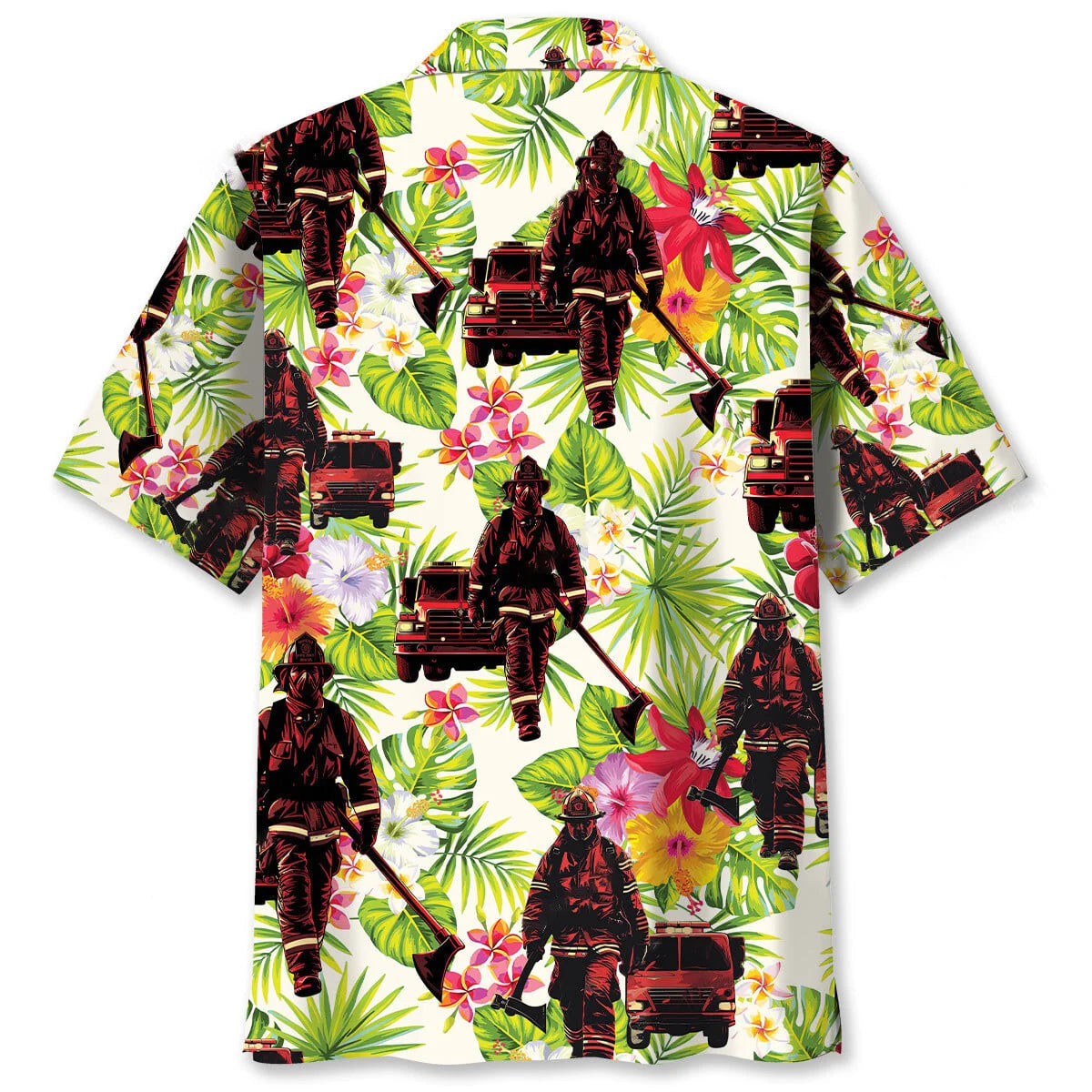 Fire Truck Firefighter Flower Hawaiian Shirt