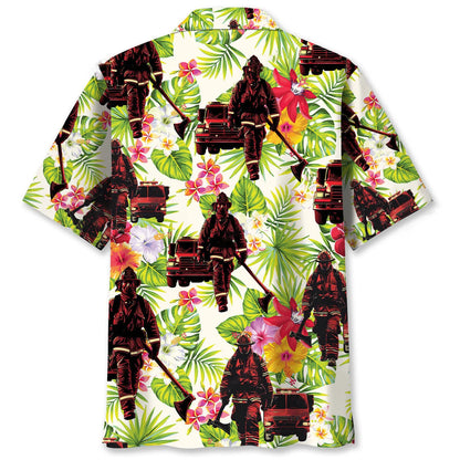 Fire Truck Firefighter Flower Hawaiian Shirt