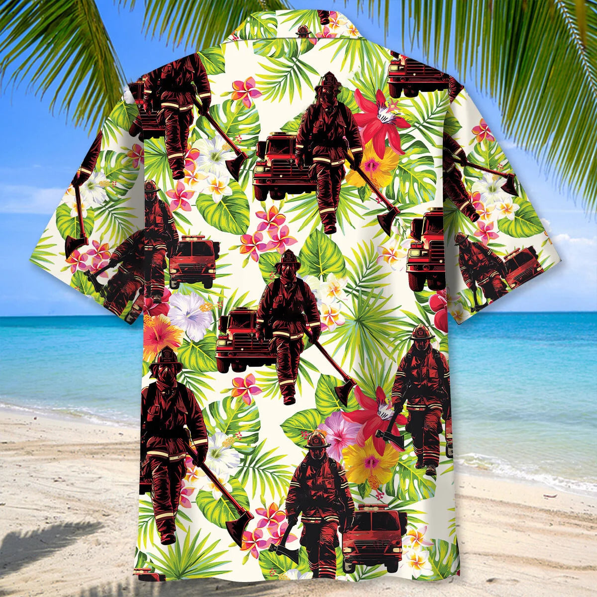Fire Truck Firefighter Flower Hawaiian Shirt
