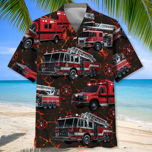Fire Truck Lava Hawaiian Shirt - S - hawaiian shirt