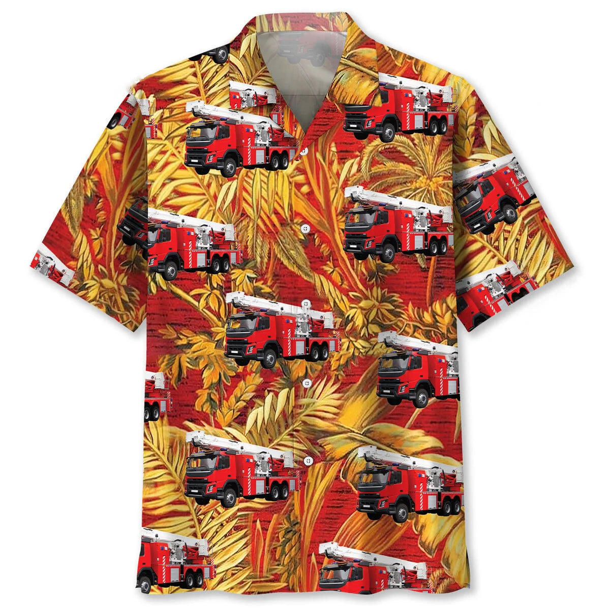 Fire Truck Tropical Orange Hawaiian Shirt