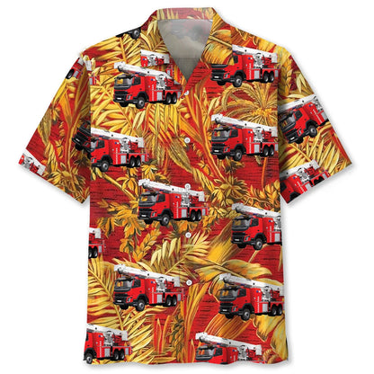 Fire Truck Tropical Orange Hawaiian Shirt