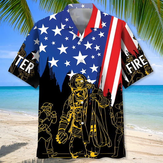 Firefighter 4th of July Proud Hawaiian Shirt - S - hawaiian shirt