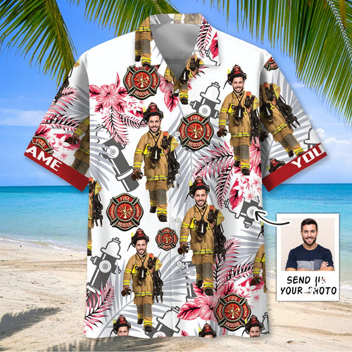 Firefighter Custom Photo and Name Hawaiian Shirt