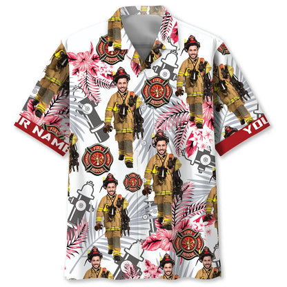 Firefighter Custom Photo and Name Hawaiian Shirt