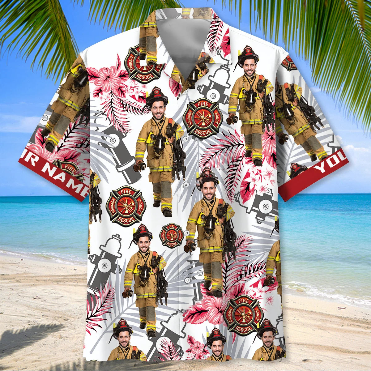 Firefighter Custom Photo and Name Hawaiian Shirt