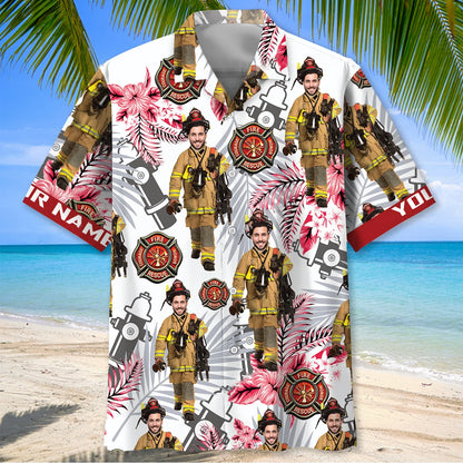 Firefighter Custom Photo and Name Hawaiian Shirt