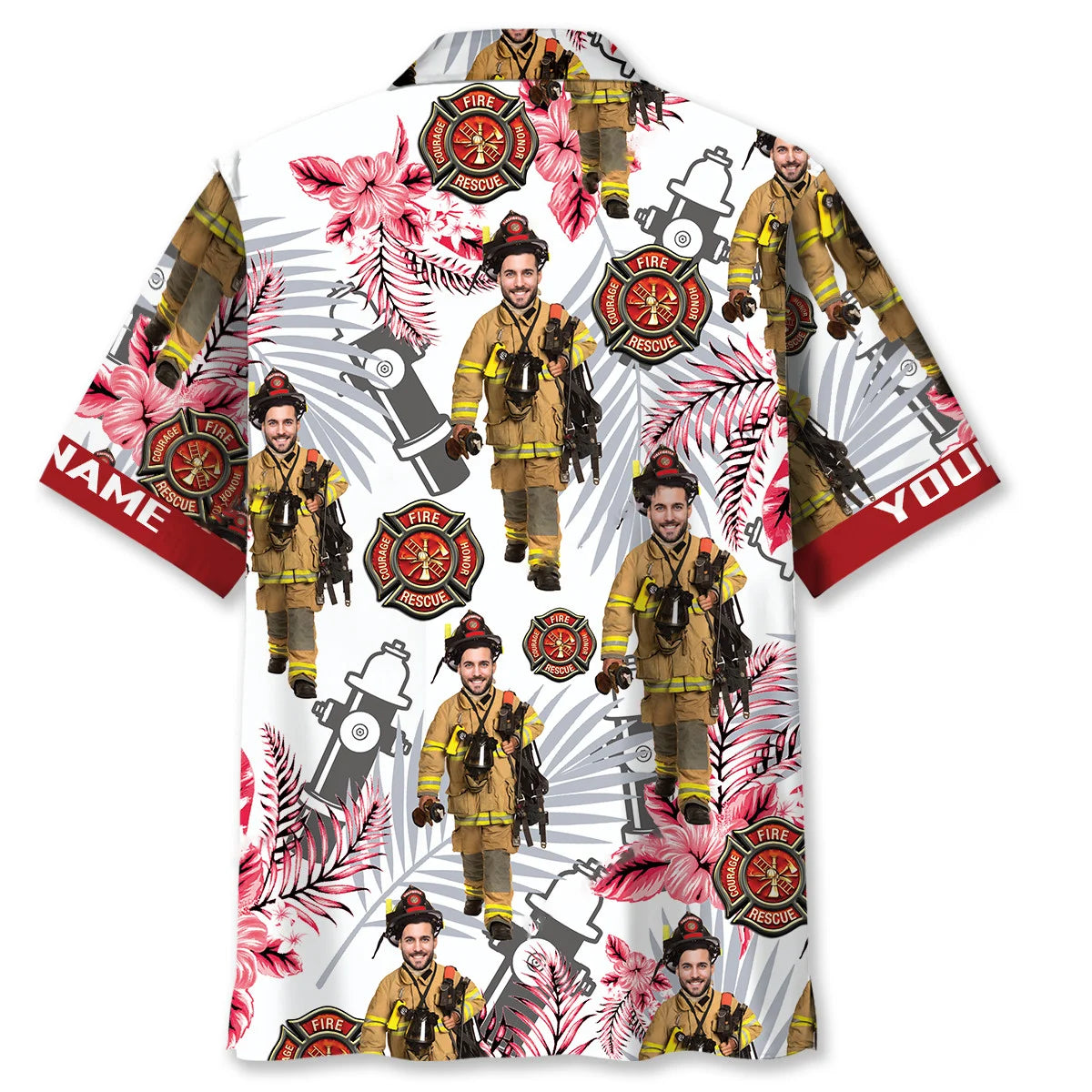Firefighter Custom Photo and Name Hawaiian Shirt
