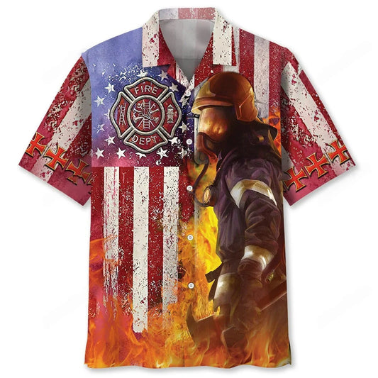 Firefighter Usa Hawaiian Shirt - S - hawaiian shirt