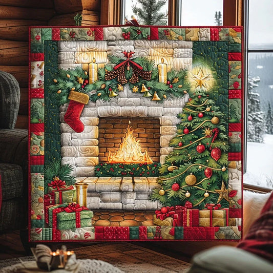 Fireplace Christmas Quilt Blanket