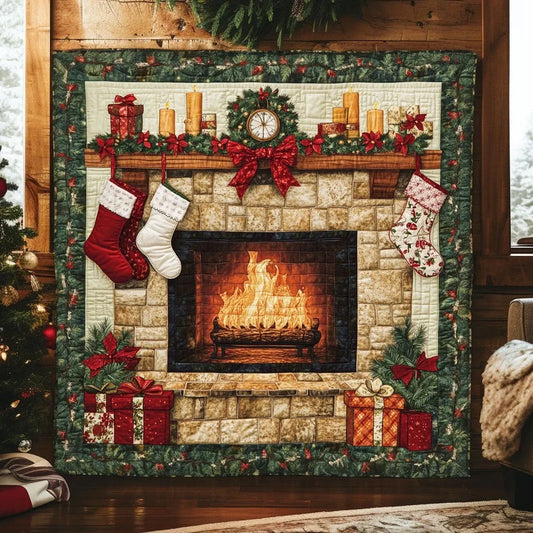 Fireplace Holiday Quilt Blanket