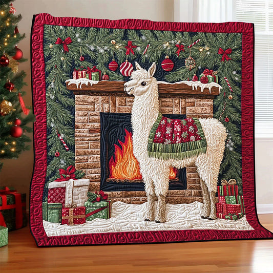 Fireplace Llama Quilt Blanket