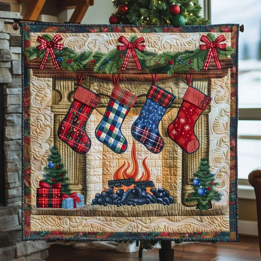 Fireplace Stocking Quilt Blanket