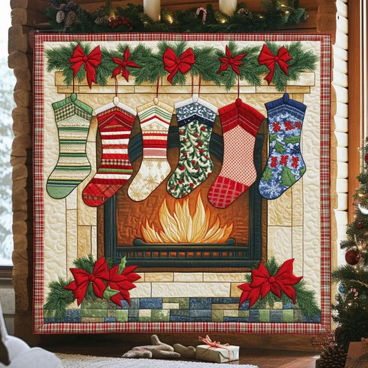 Fireplace Stocking Magic Quilt Blanket