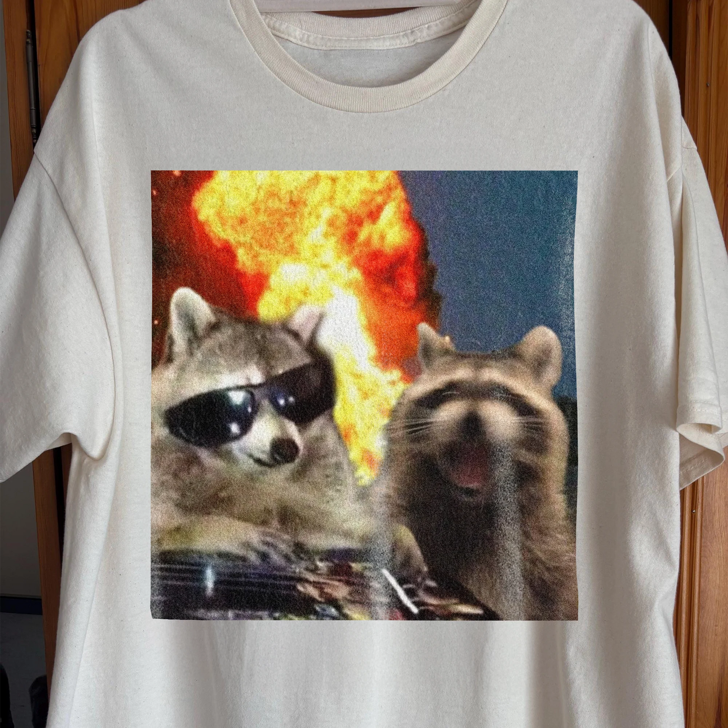 Raccoons in Chaos – Everything Is Fine Meme Shirt, funny meme tee gift (view 2)