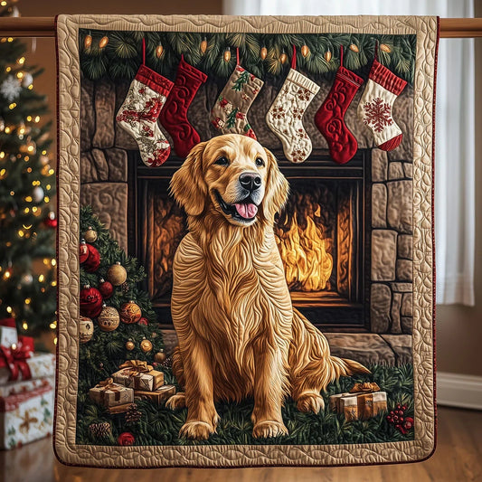 Fireside Golden Retriever Quilt Blanket