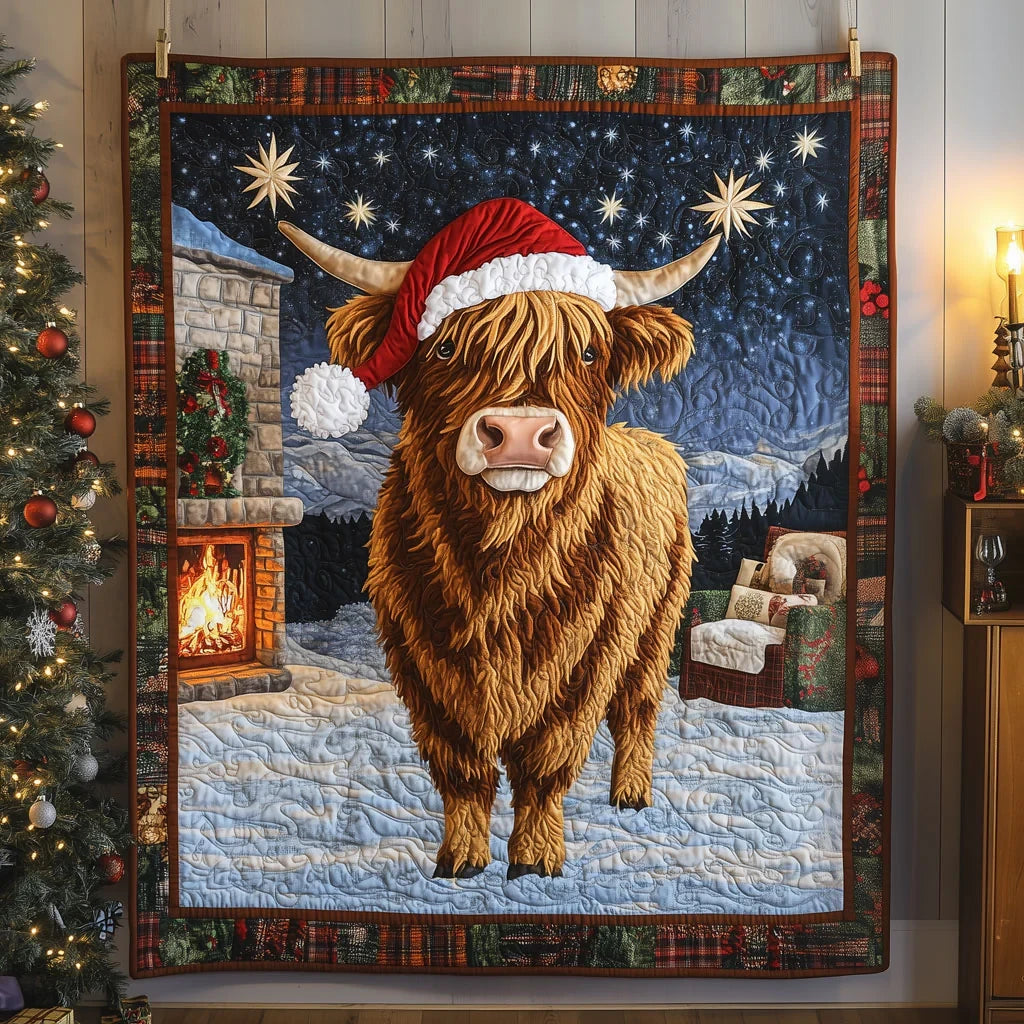 Fireside Highland Cow Quilt Blanket