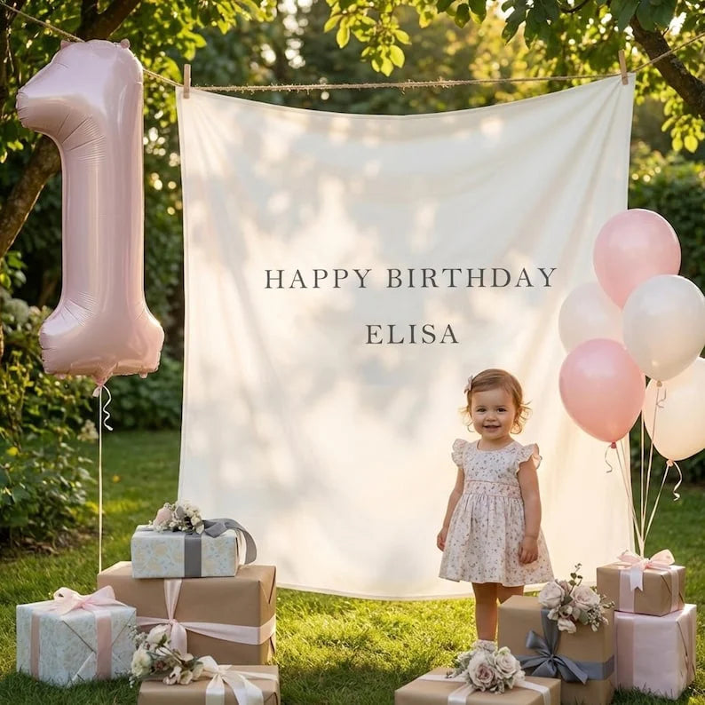 Minimalist First Birthday Tapestry Personalized Custom Name Backdrop Birthday Party Decor