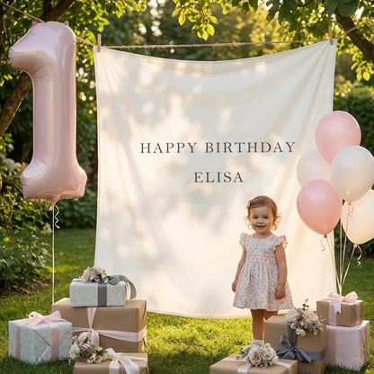 Minimalist First Birthday Tapestry Personalized Custom Name Backdrop Birthday Party Decor
