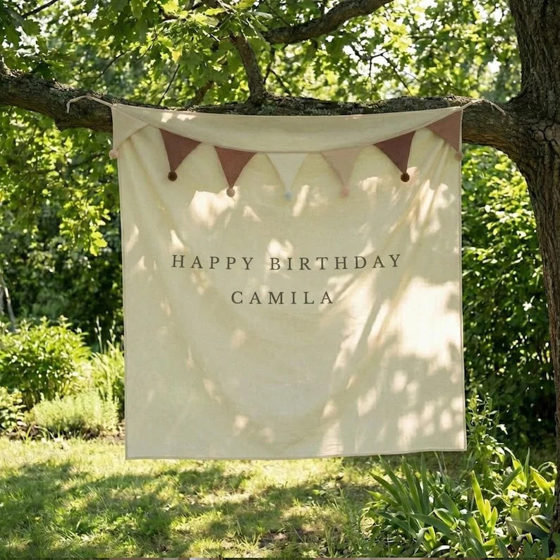 Minimalist First Birthday Tapestry Personalized Custom Name Backdrop Birthday Party Decor (view 3)