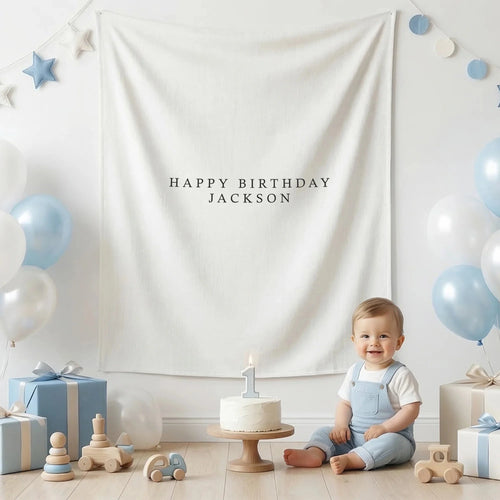 First Birthday Tapestry Personalized Custom Name Baby Birthday Backdrop Minimal Linen Party Banner, personalized birthday ...