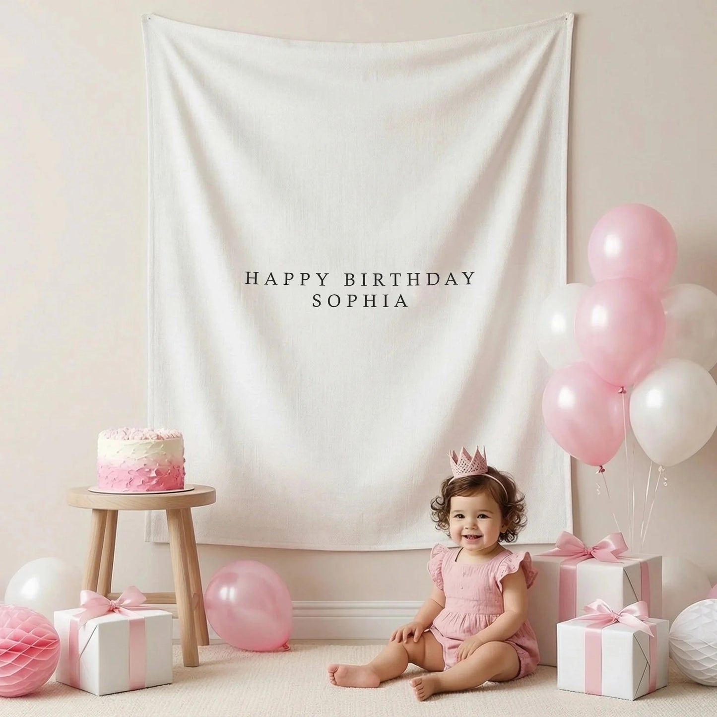 First Birthday Tapestry Personalized Custom Name Baby Birthday Backdrop Minimal Linen Party Banner, personalized birthday ...