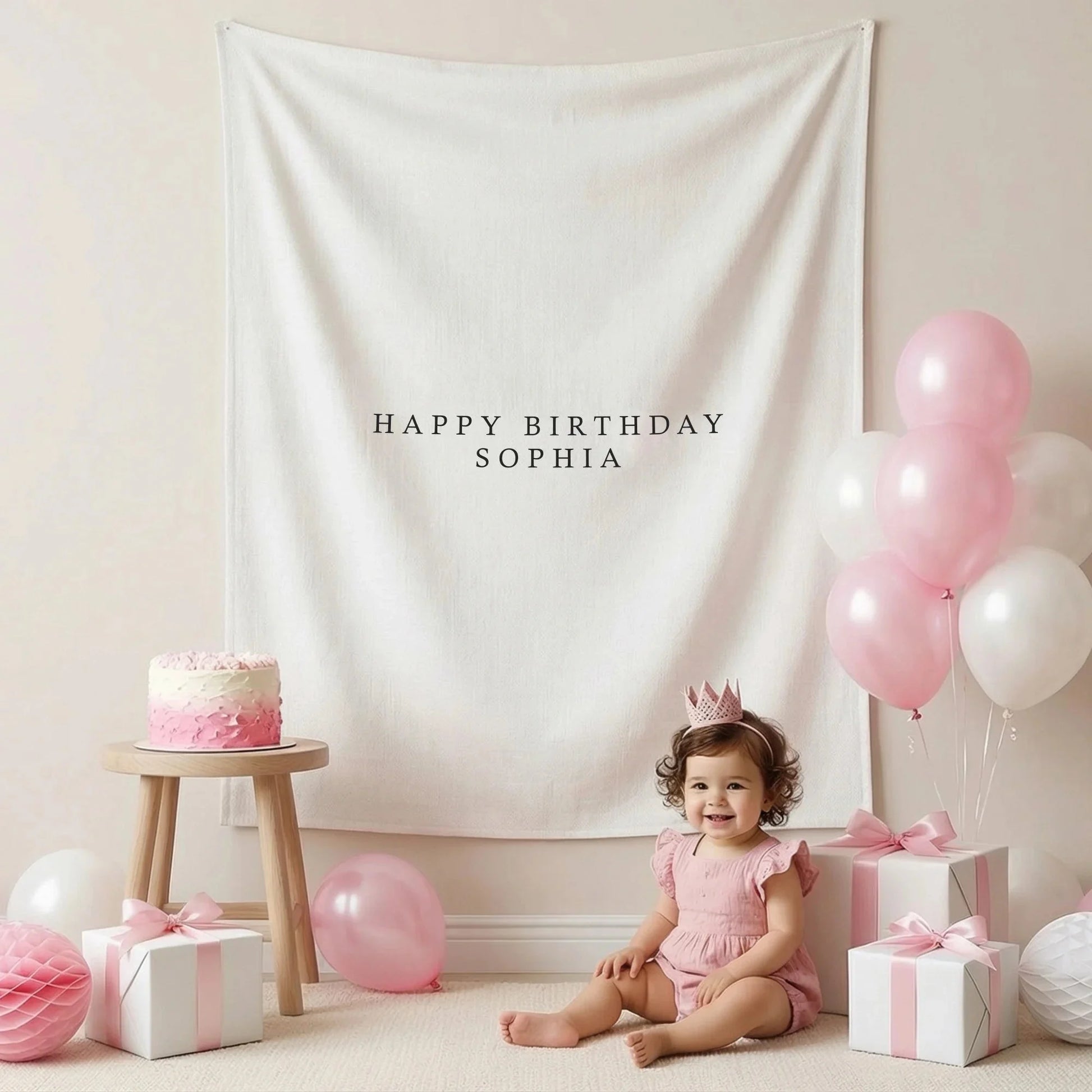 First Birthday Tapestry Personalized Custom Name Baby Birthday Backdrop Minimal Linen Party Banner, personalized birthday ...