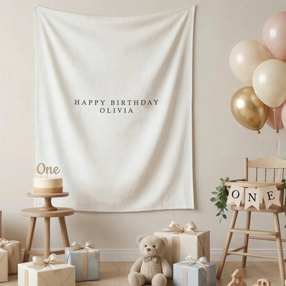 First Birthday Tapestry Personalized Custom Name Baby Birthday Backdrop Minimal Linen Party Banner, personalized birthday ...